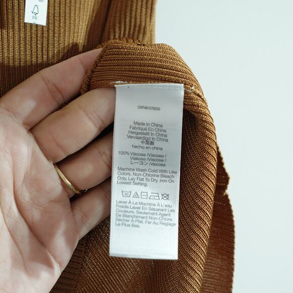 NWT Madewell Brown Tan Shimmery Square Neck Stretchy Ribbed Tank Size Medium - Picture 4 of 6